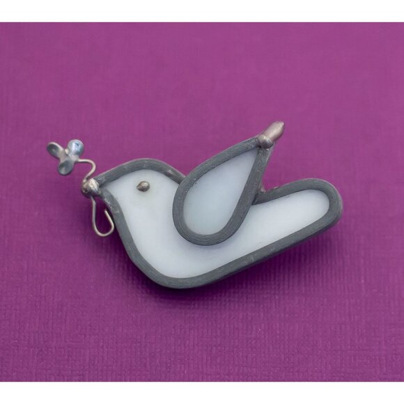 Vintage Mid Century Glass Bird Blue Brooch - Q5 - Picture 1 of 2